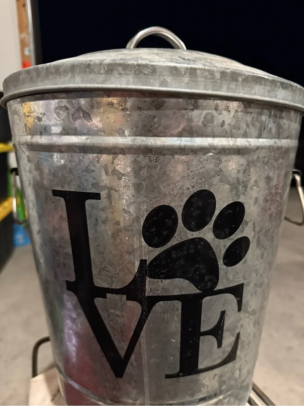 Galvanized Metal Pet Treat Canister with LOVE Paw Graphic